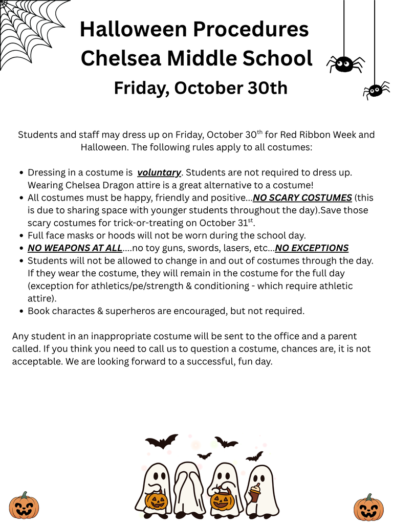Chelsea Middle School costume expectations. 