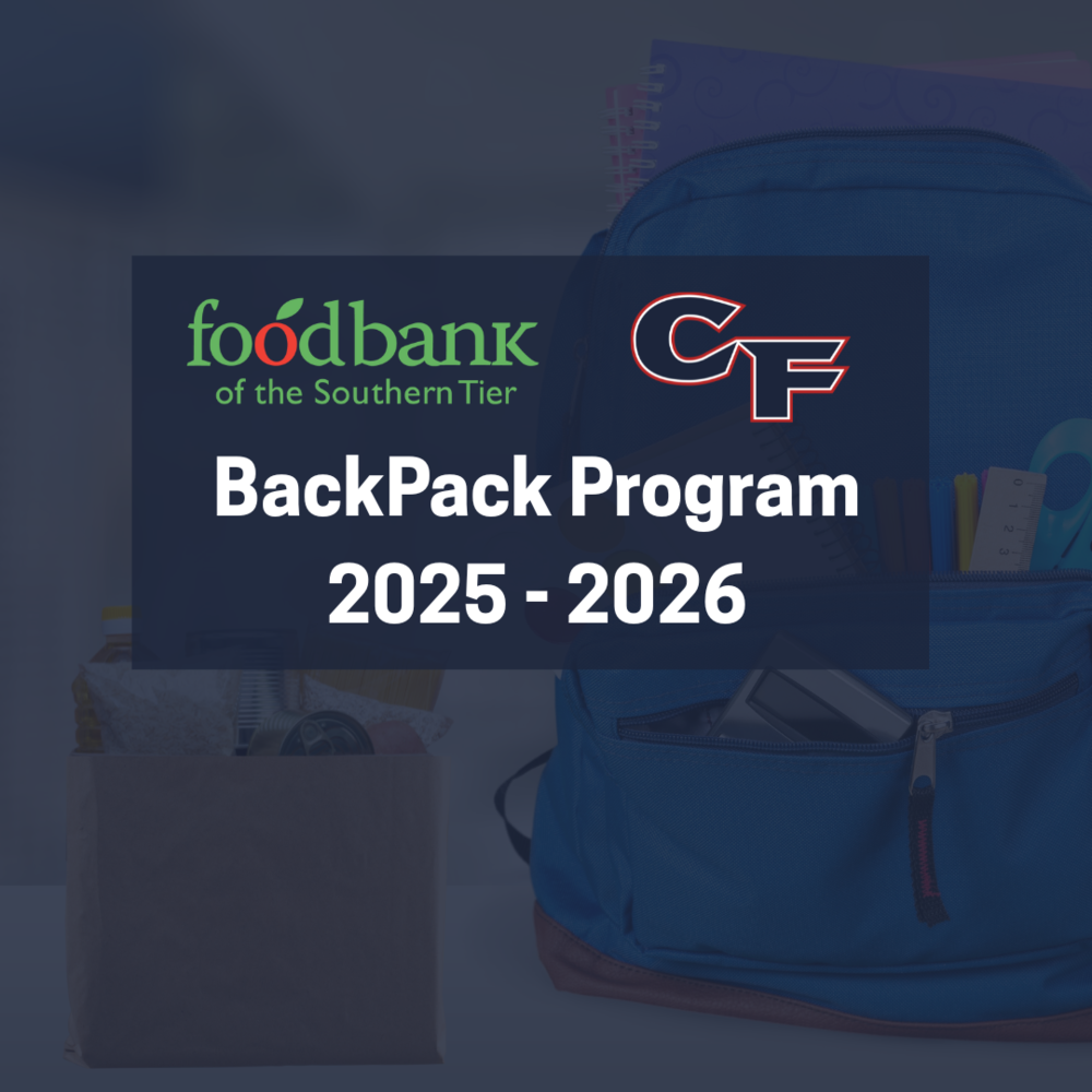 backpack program registration graphic with bag of food and backpack
