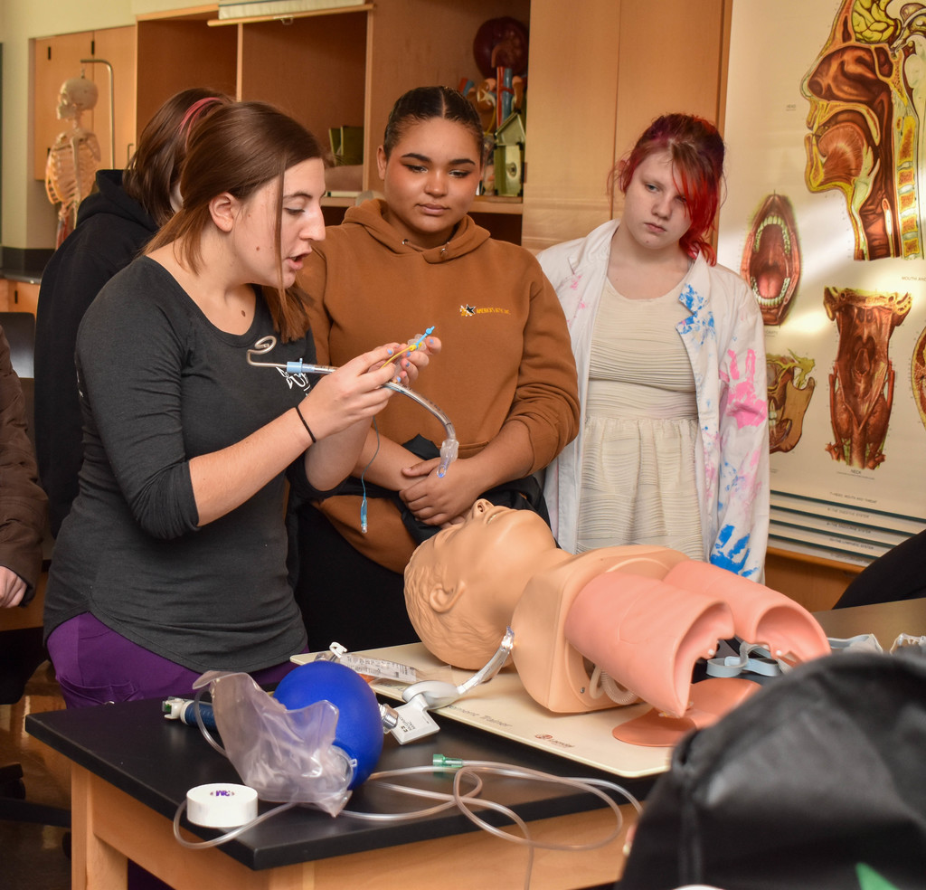 students at a health demonstration