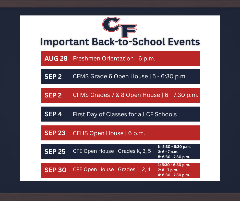 Back to school events calendar