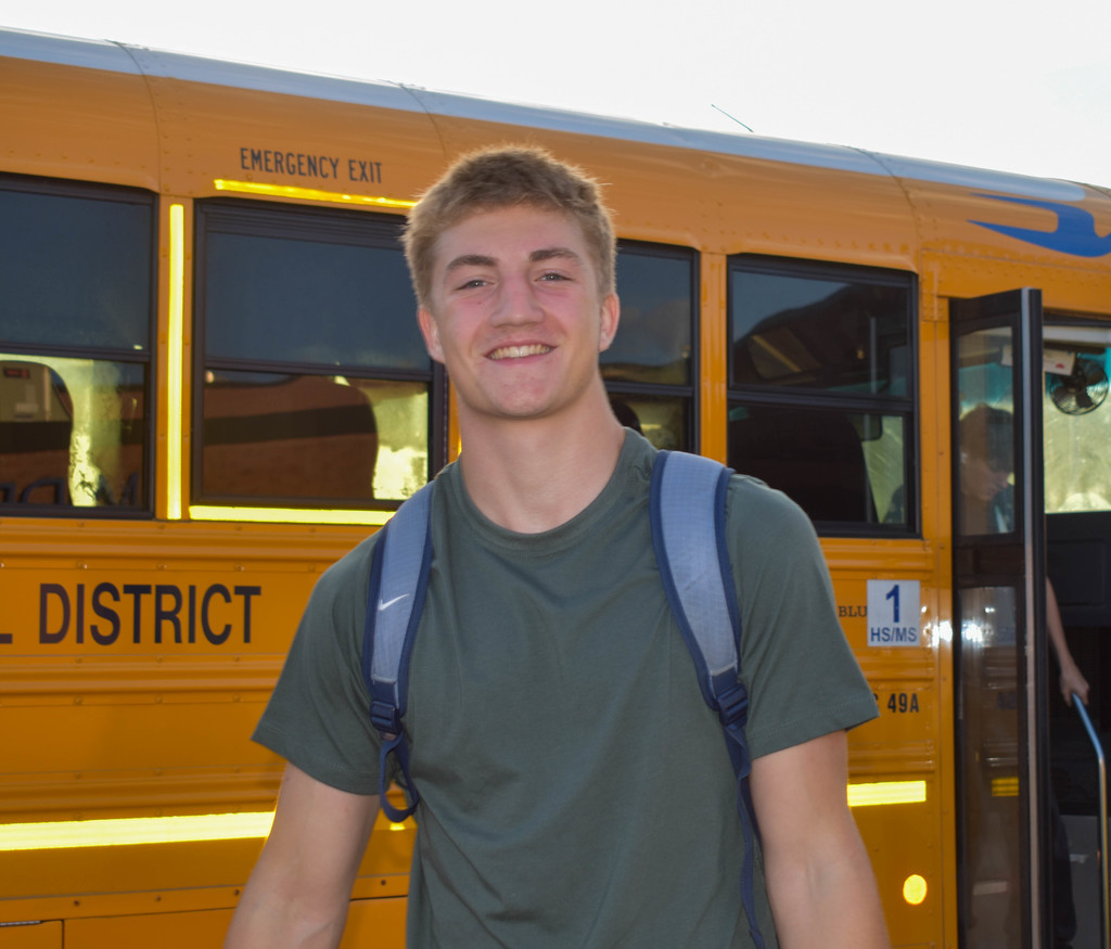 student on first day of school