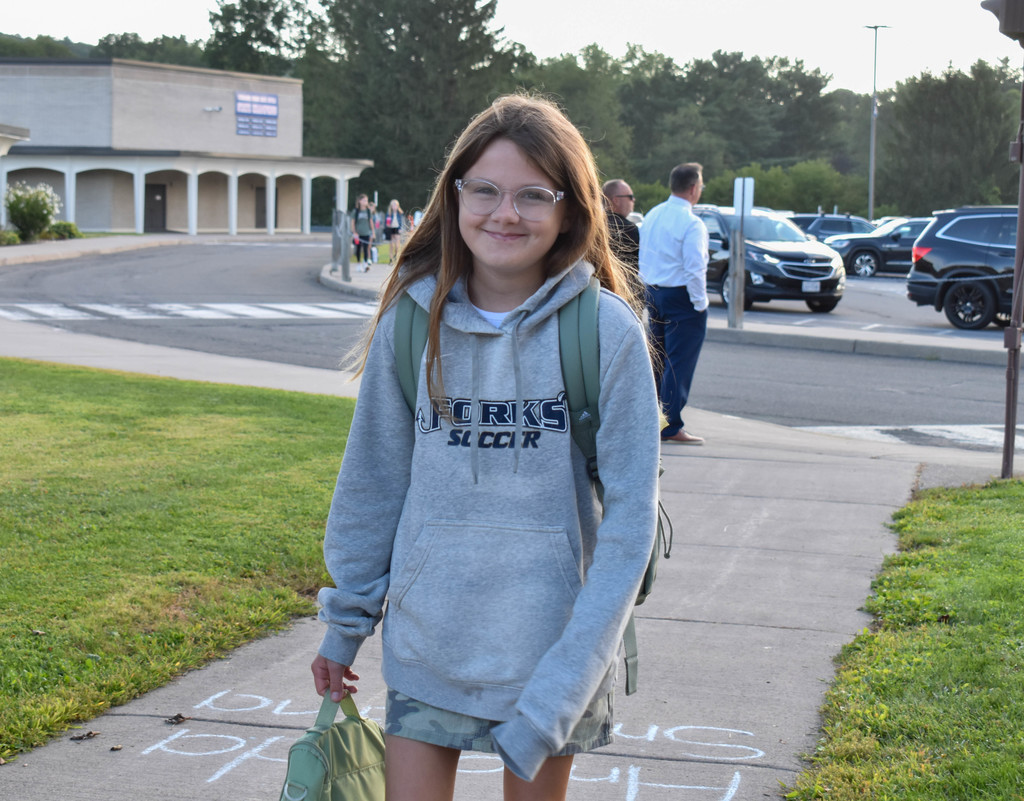 student on first day of school