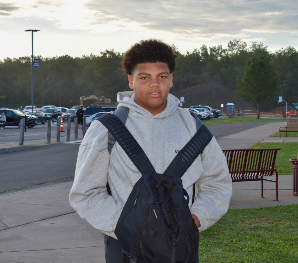 student on first day of school
