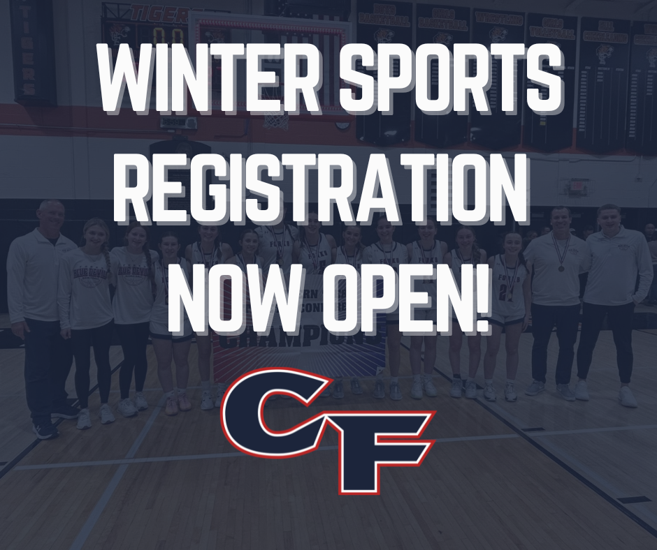 Winter Sports Registration graphic showing girls basketball team