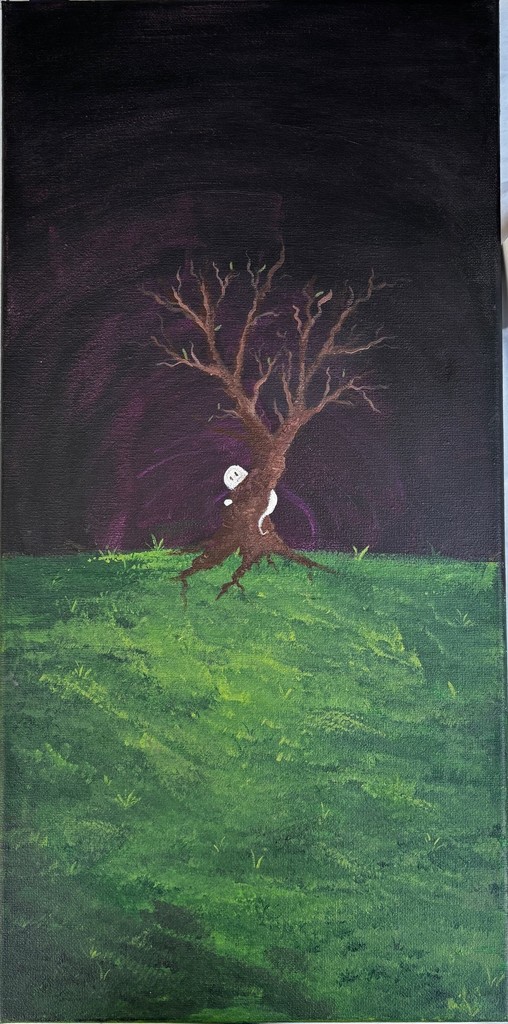 student artwork of tree with ghost
