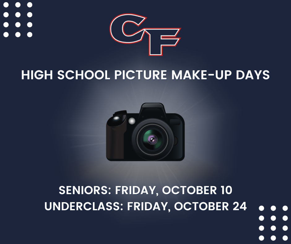 high school make- up picture days October 10 and 24