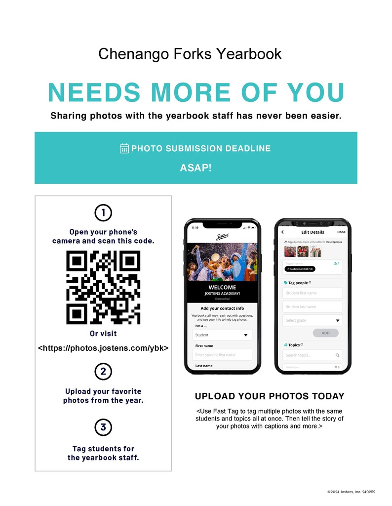 yearbook flier with upload website address