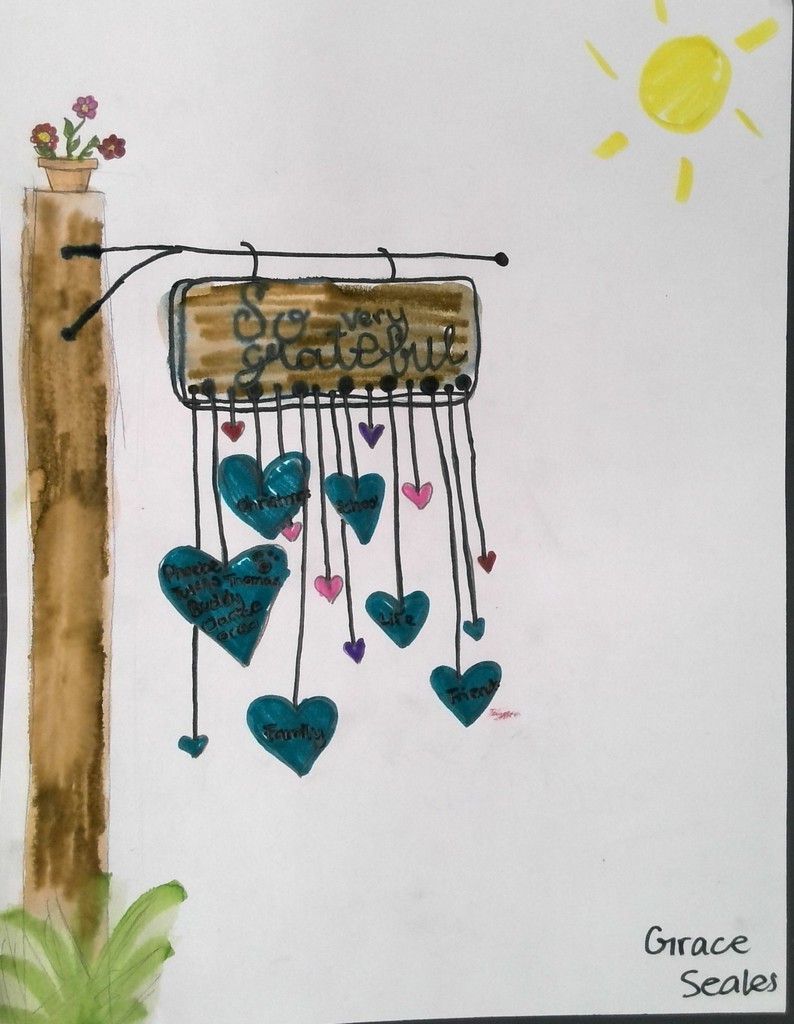 student artwork of what they are grateful for