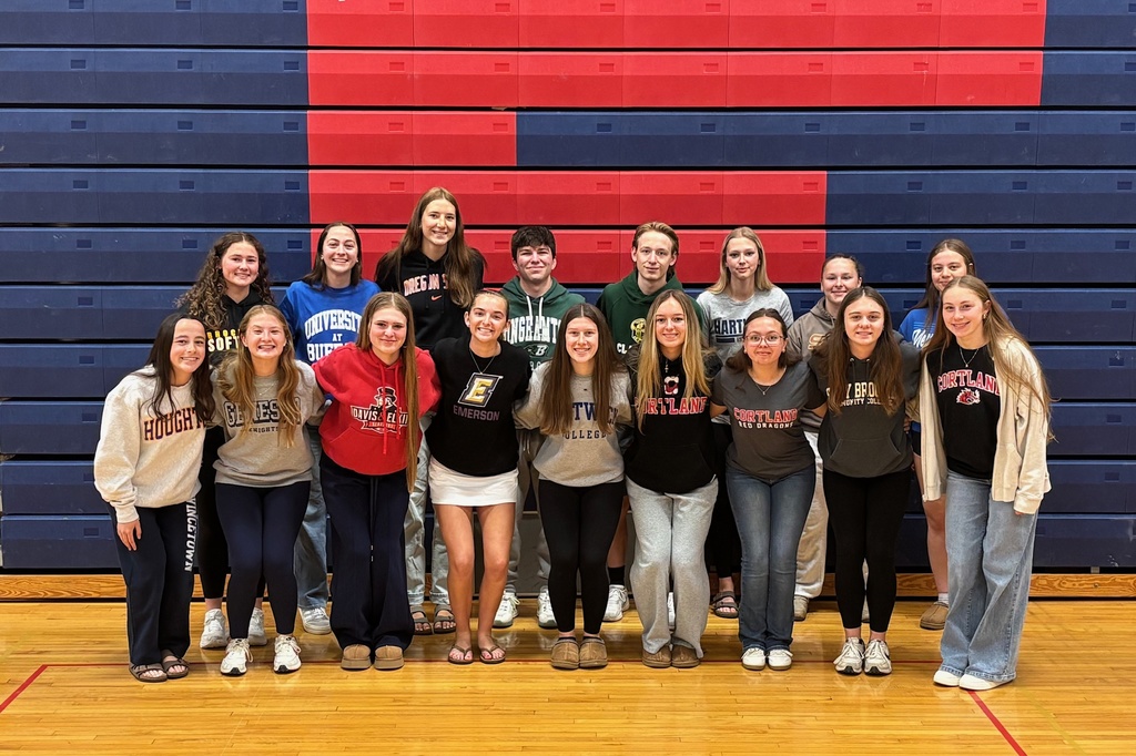 high school seniors in college shirts