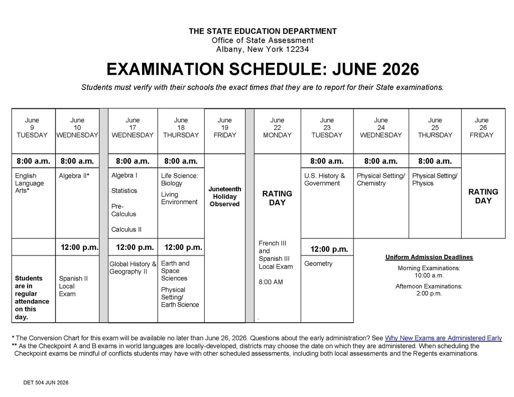 exam schedule 