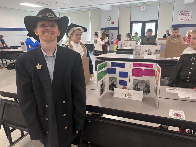 elementary student dressed as historical figure