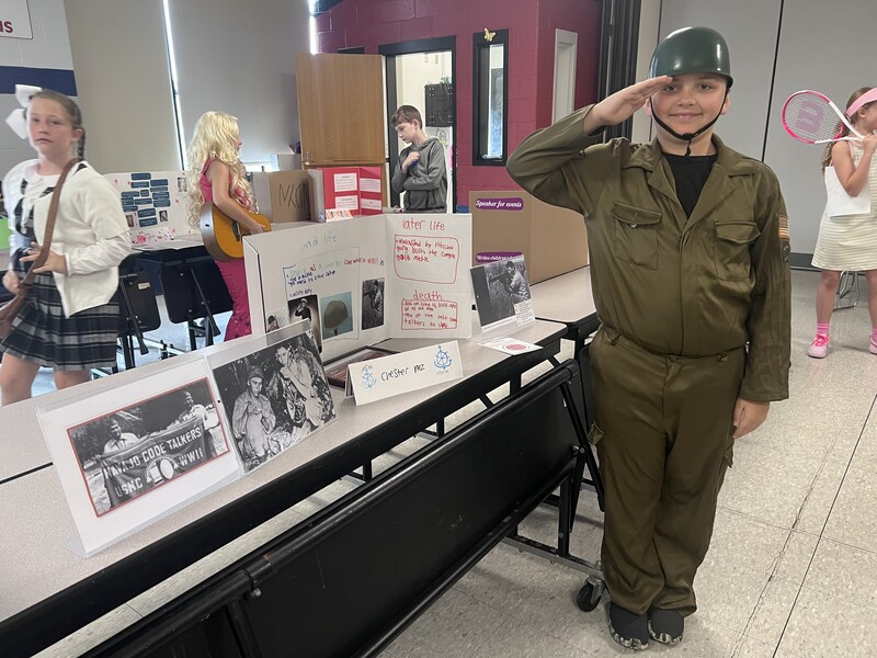 elementary students dressed as historical figure