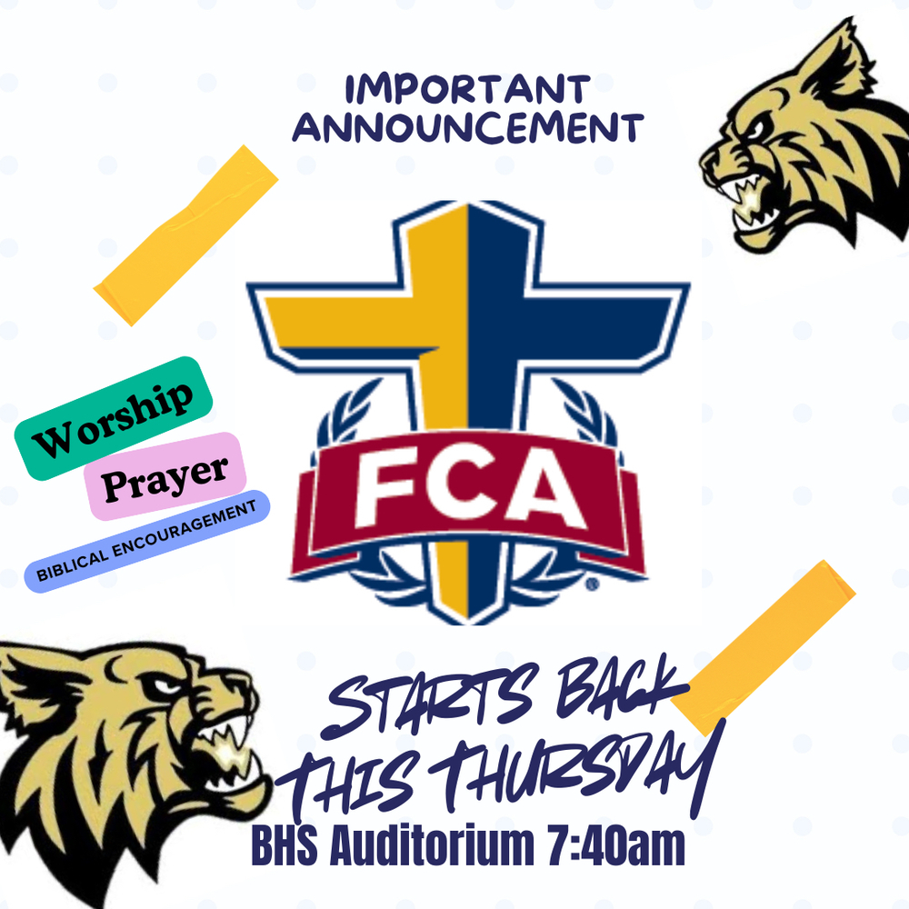 Important announcement. Worship, Prayer, starts back this Thursday. BHS Auditorium 7:40 am