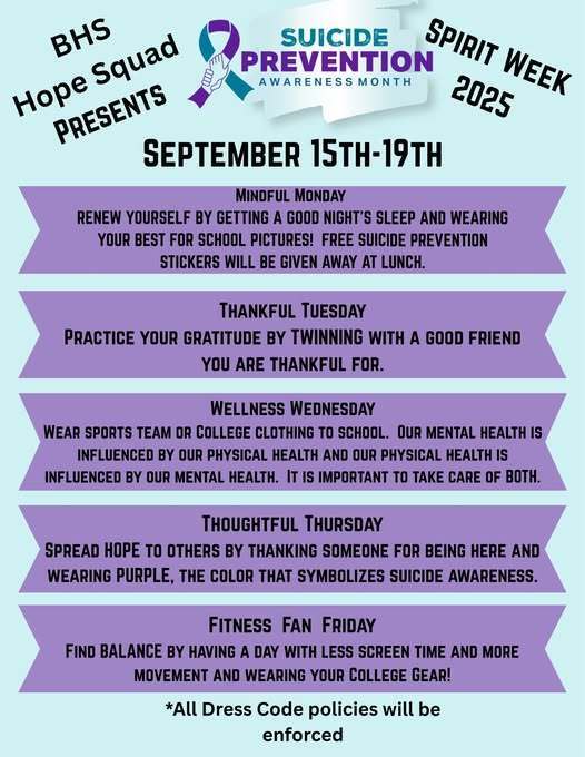 BHS Hope Squad welcomed  students with the message that "You Matter" for National Suicide Awareness Day this morning. Every student and staff member was welcomed with an awareness bracelet and information card.