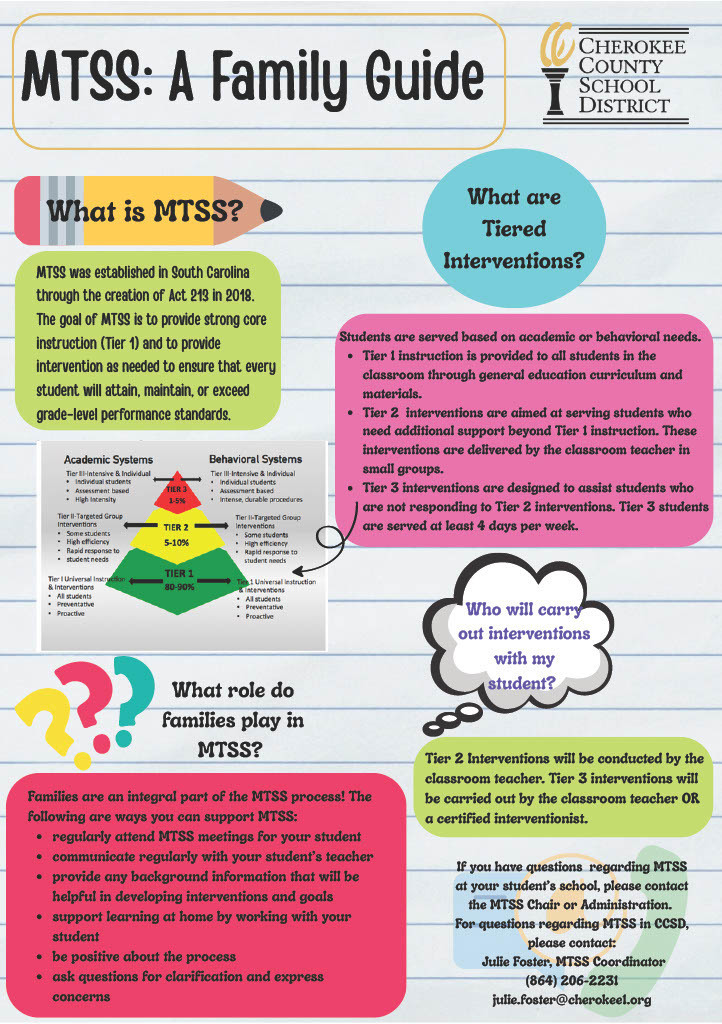 GMS families, please see the attached MTSS Family Guide. MTSS (Multi-Tiered System of Supports) is a framework designed to ensure every student has access to strong core instruction (Tier 1) and additional support as needed (Tiers 2 and 3). The guide explains what MTSS is, how interventions are provided, and the important role families play in the process. We encourage you to review it carefully and reach out to our MTSS Chair, Dr. Kenya Kilgore, or any Administration if you have questions. Go Chiefs!