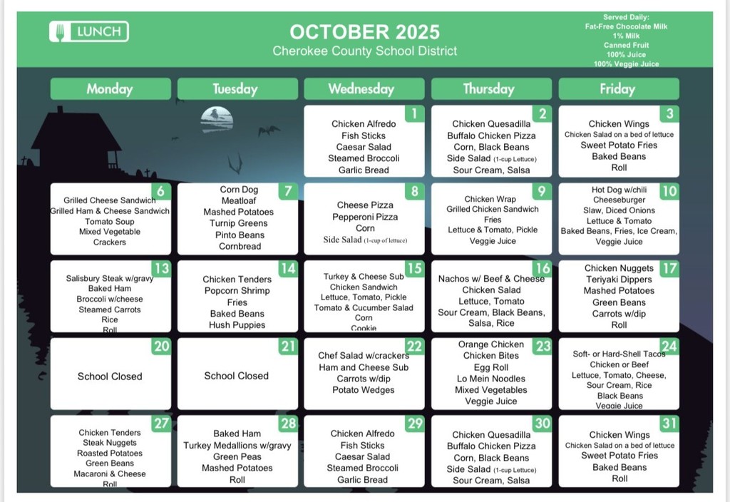 October 2025 Lunch Menu