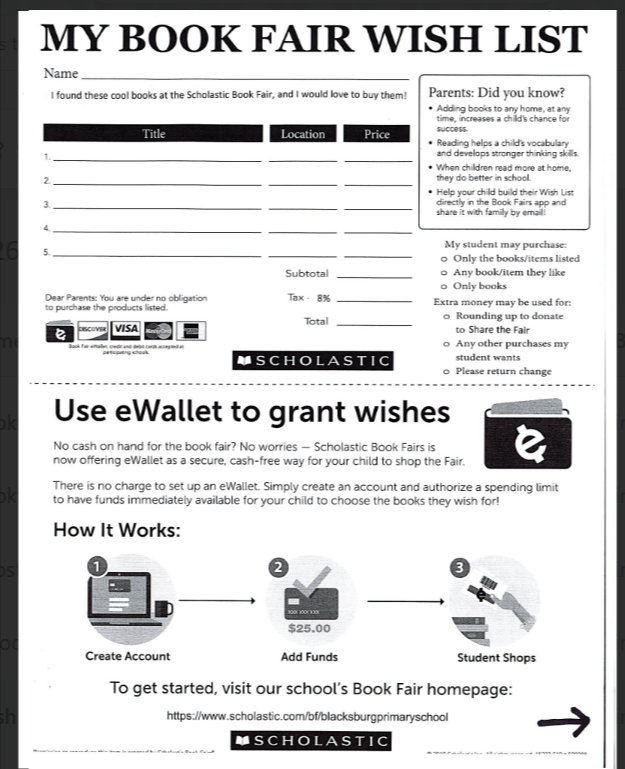 Wish list and eWallet info