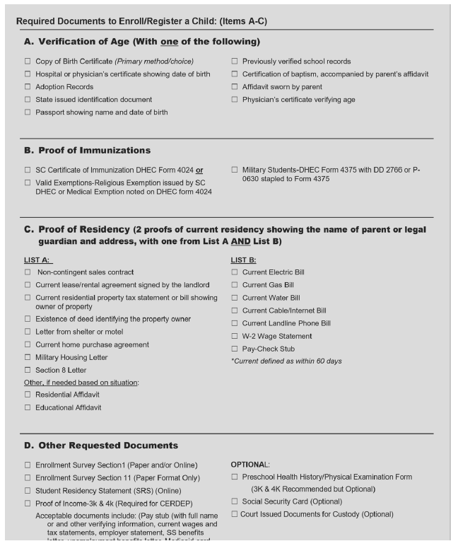 enrollment documents