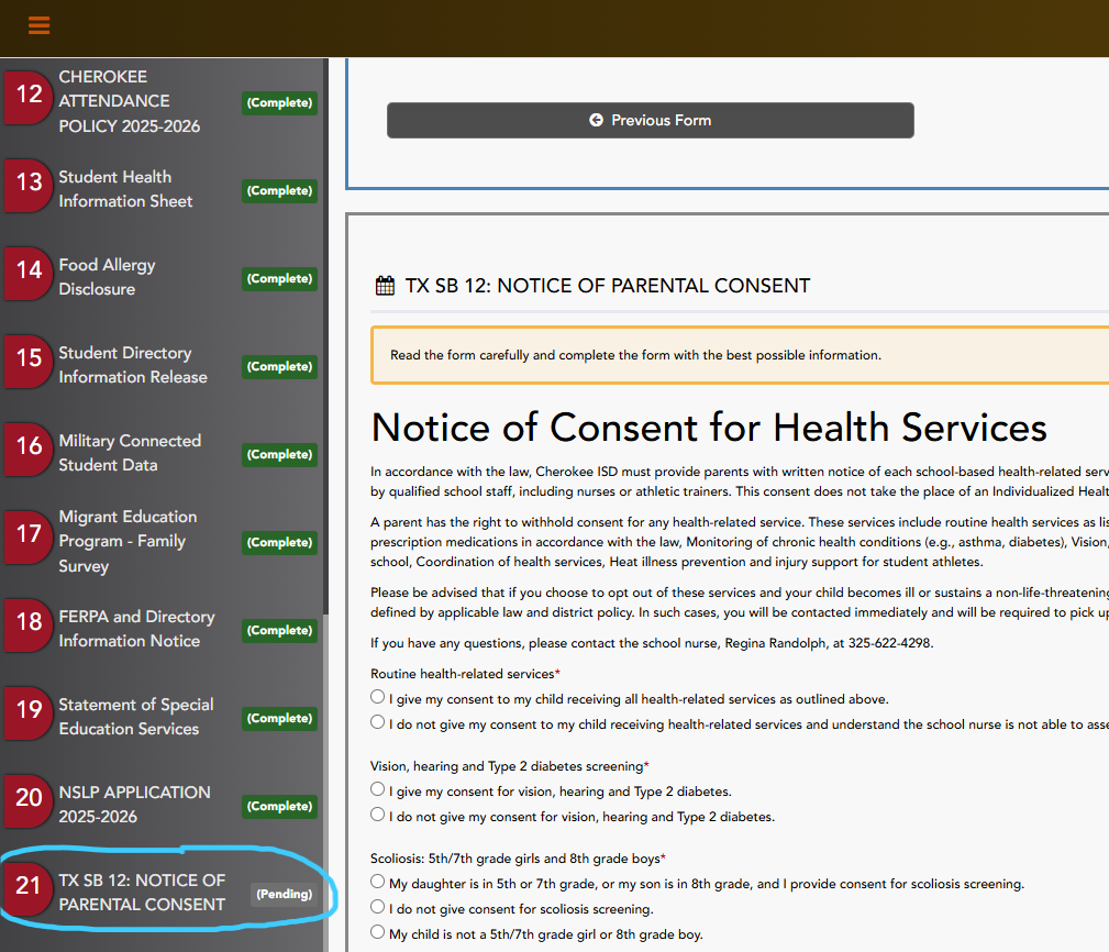 TX SB 12 Parental Consent Form