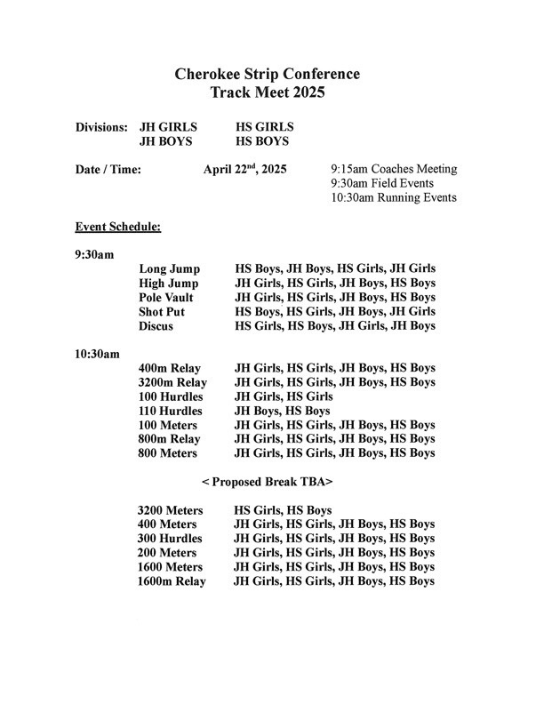 Cherokee Strip Conference Track Meet Schedule 4-2025