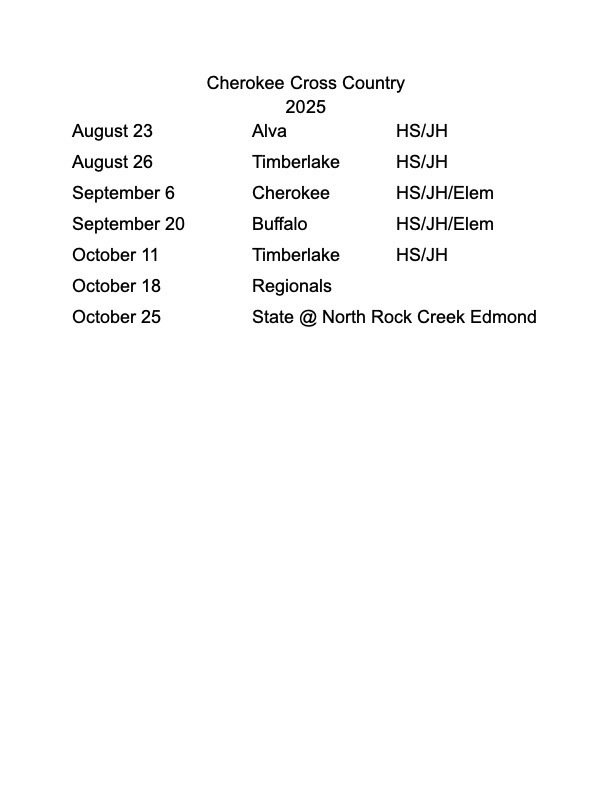 2025 Cross Country Schedule