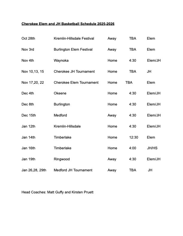 5/6 and JH Basketball Schedule 25-26