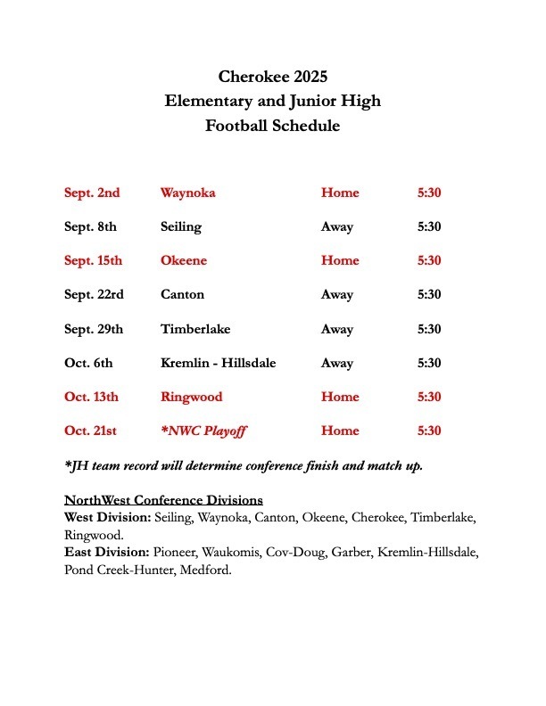 5/6 and JH Football Schedule 2025