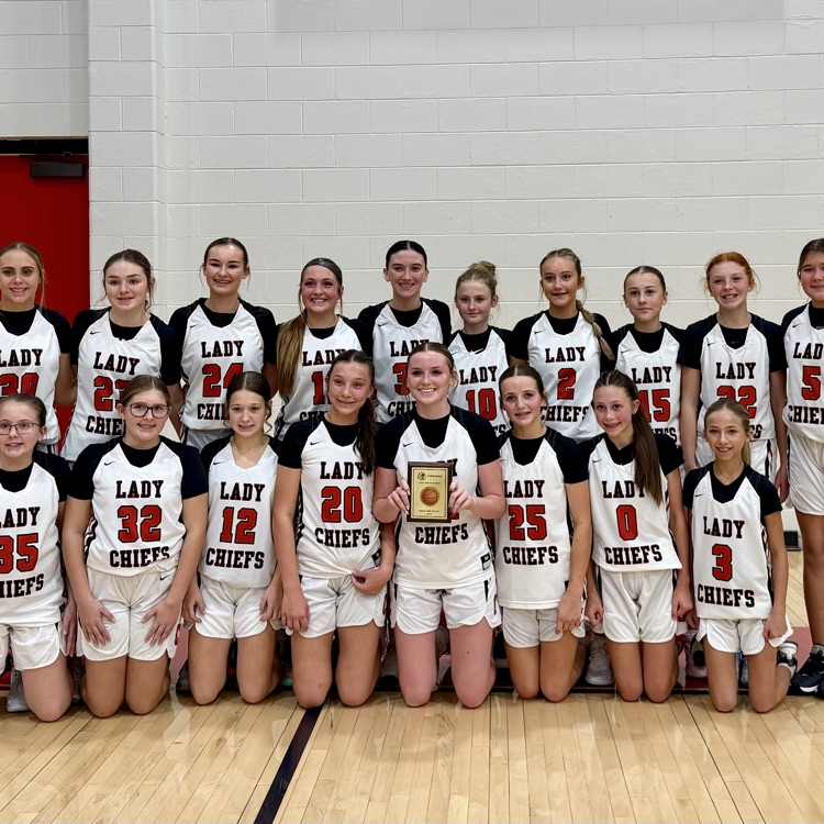 picture of the JH Girls Basketball team. 3rd place at the Cherokee JH Tourn
