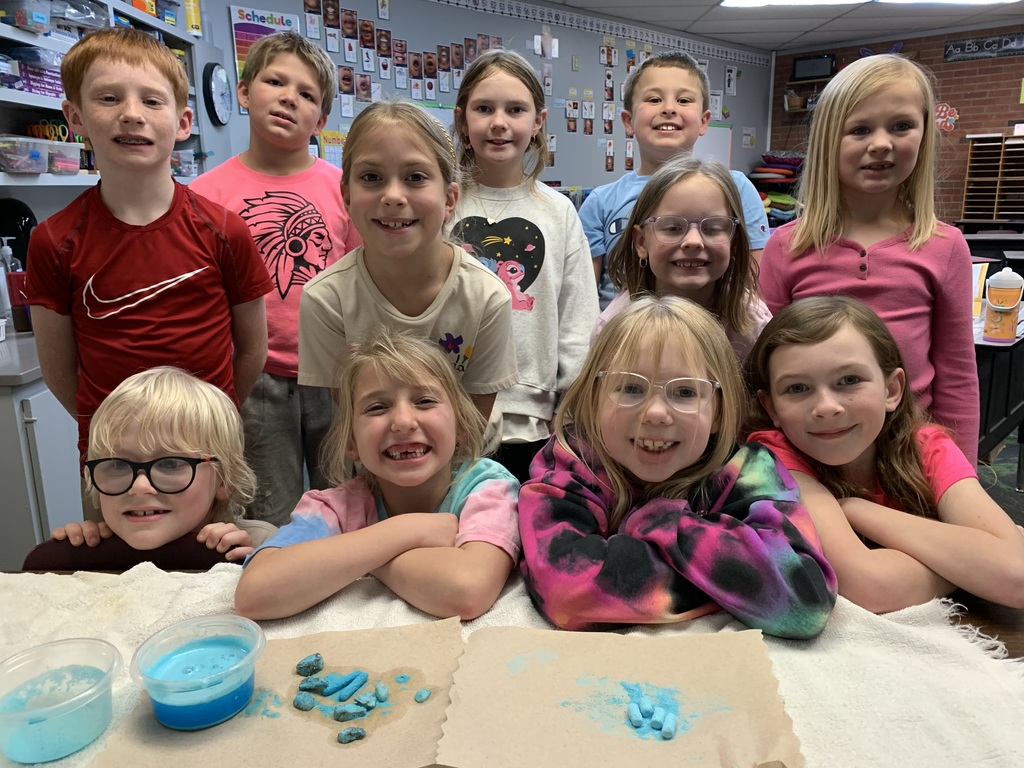 Students in 1st grade completing a science experiment. 