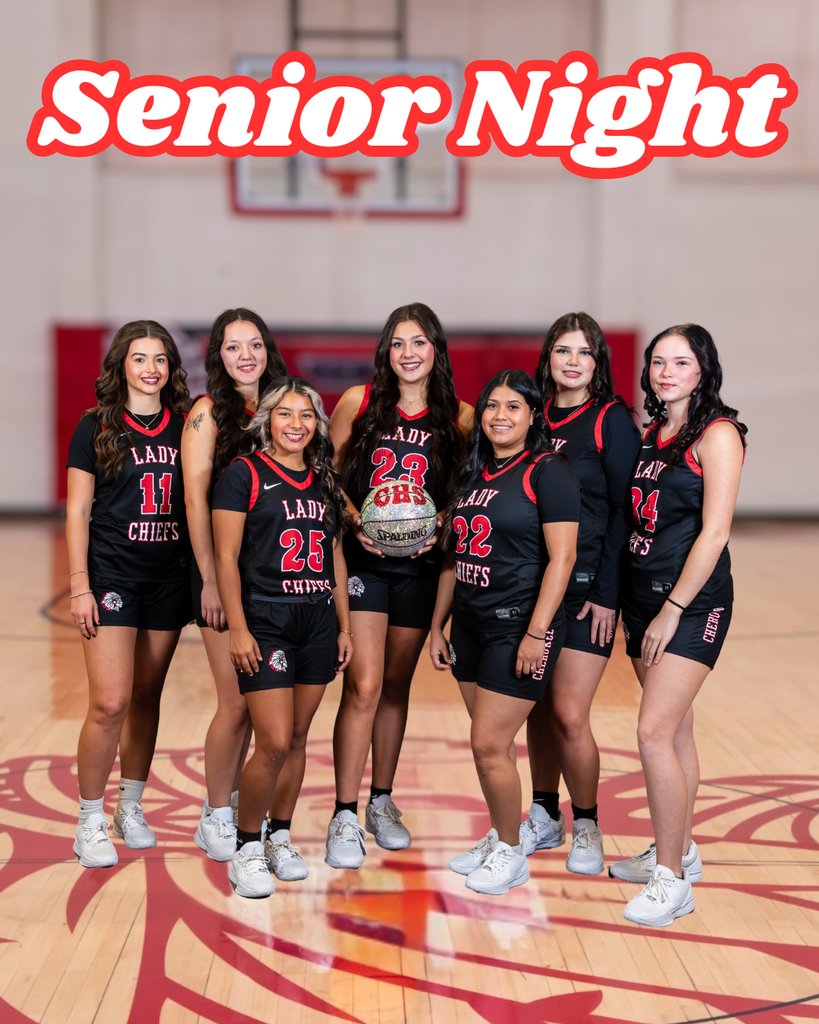 Picture of the Class of 2026 Lady Chief Basketball players standing on a basketball court.