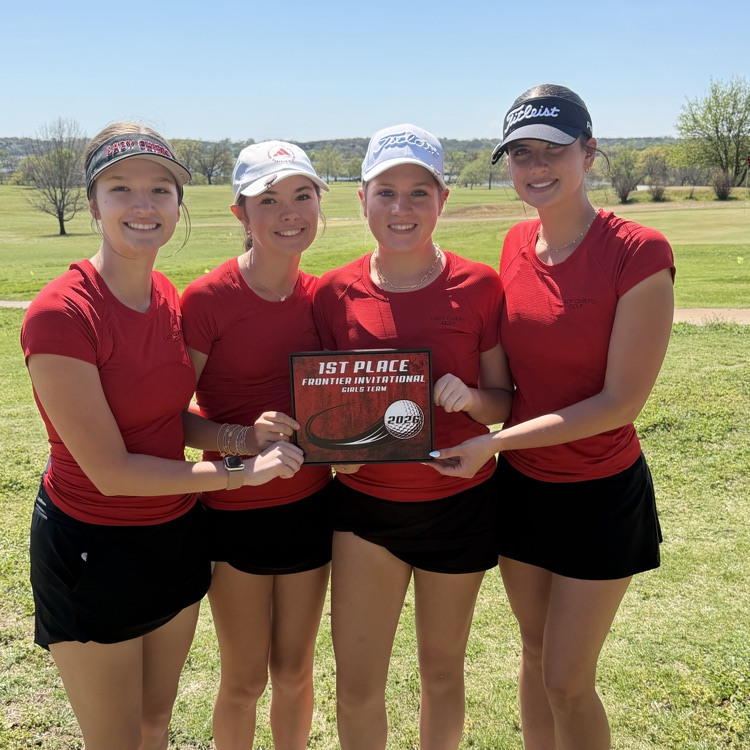 hs Girls golf team holding a 1st place trophy. April 2026
