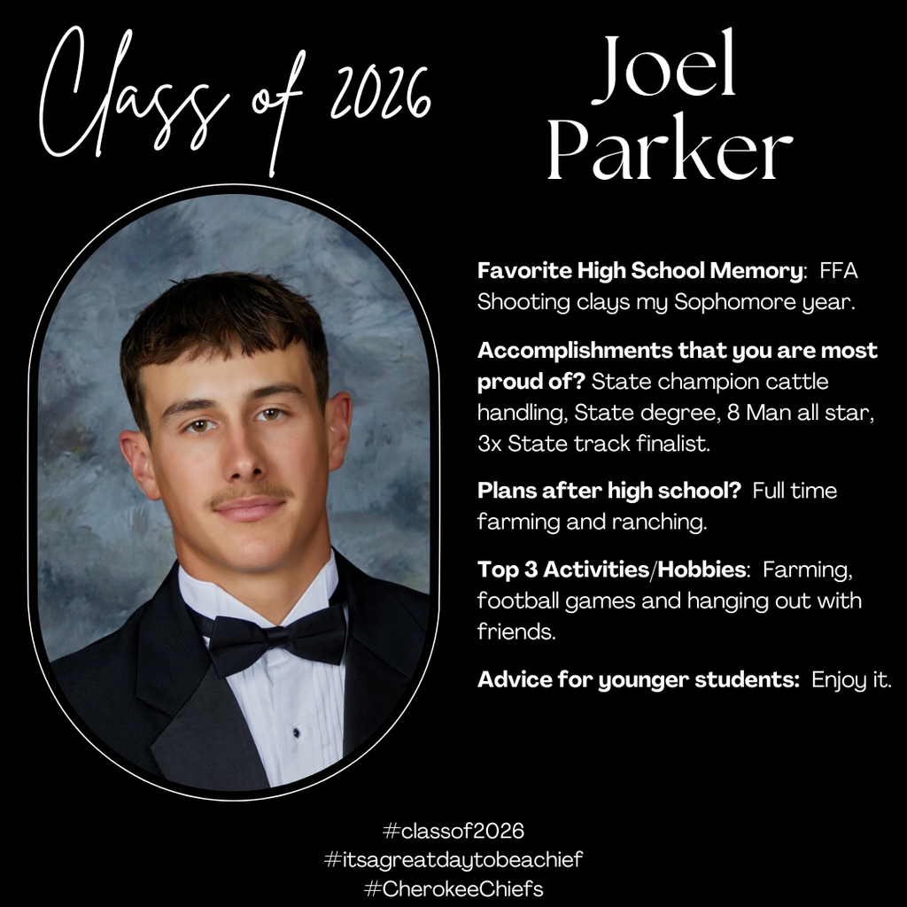 Senior Spotlight for male student.  Flyer with black background with white text.  Includes photo of student.