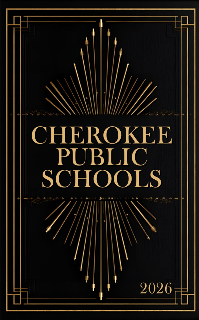 Sneak peak of yearbook cover for the 2026 book.  Black background with gold writing.