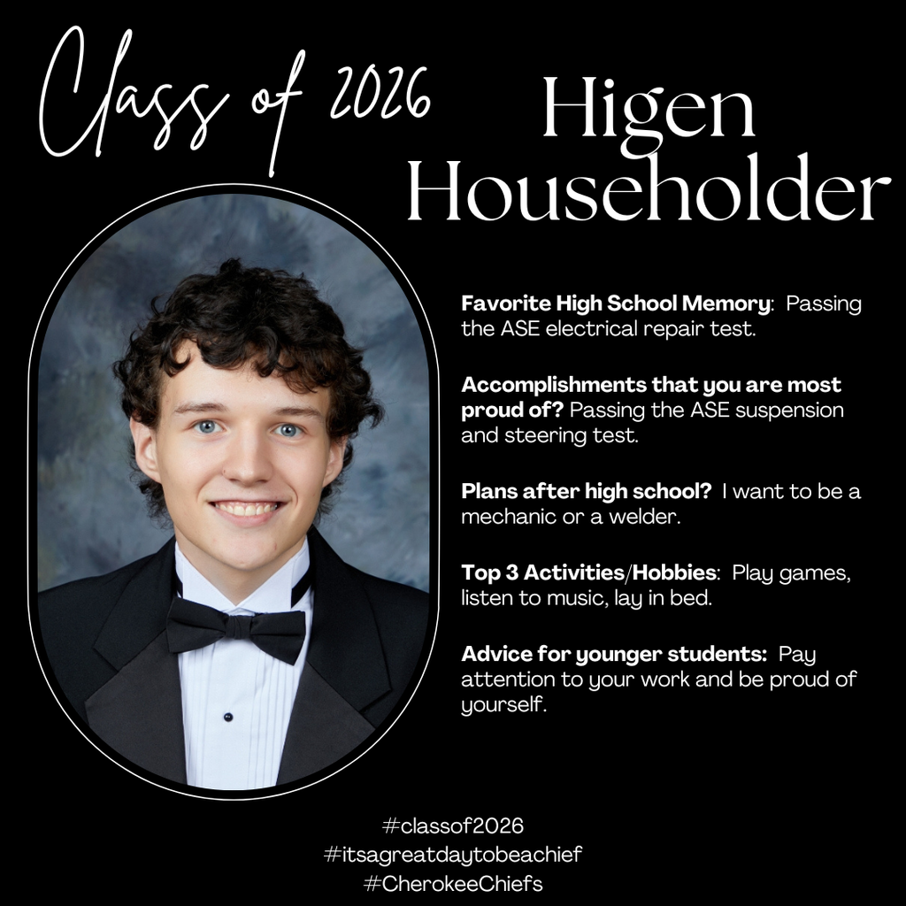 Senior Spotlight for male student.  Flyer with black background with white text.  Includes photo of student.