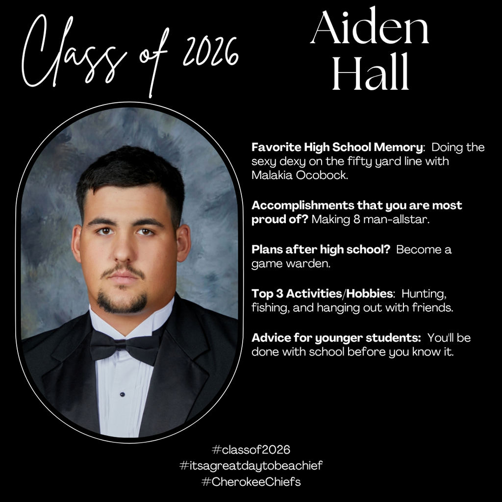 Senior Spotlight for male student.  Flyer with black background with white text.  Includes photo of student.