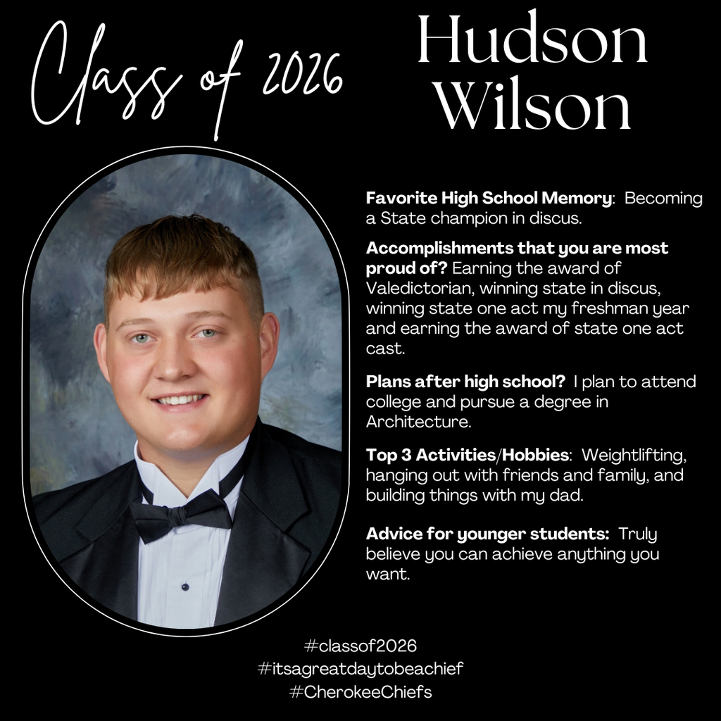 Senior Spotlight for male student.  Flyer with black background with white text.  Includes photo of student.