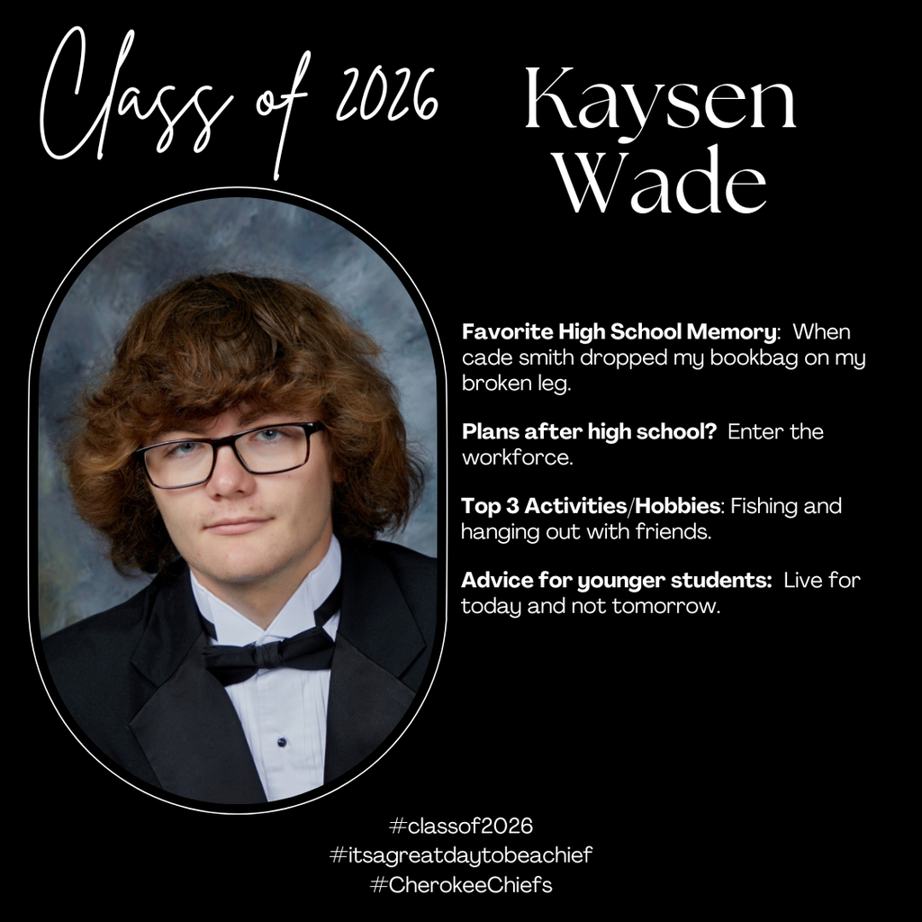Senior Spotlight for male student.  Flyer with black background with white text.  Includes photo of student.