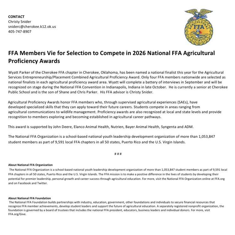 press release from the National FFA Association  