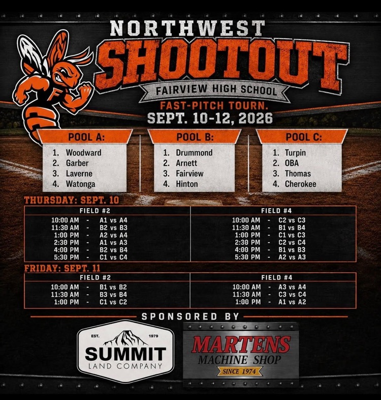 softball bracket for a tournament in Fairview. colors are black and orange