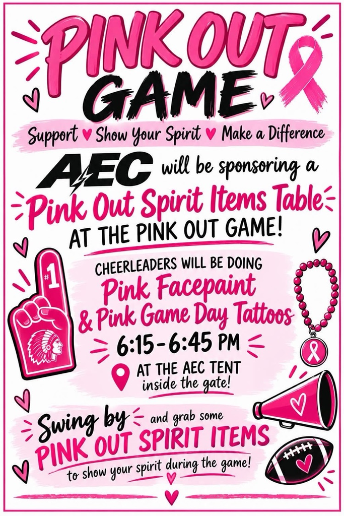 Cheerleaders are doing free face painting and tattoos. AEC is sponsoring Pink out spirit items  