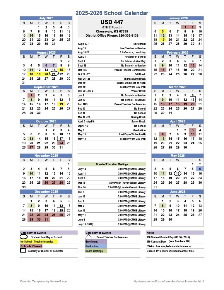 2025-2026 School Calendar - 1 Page