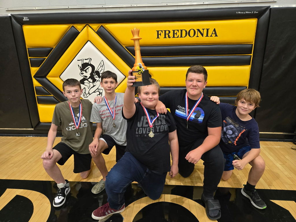 Members of the Cherryvale Middle School Chess Team: Jacob Holt, Shawn House, Zadin Blake, Anderson Jones, and Arthur McGrew.
