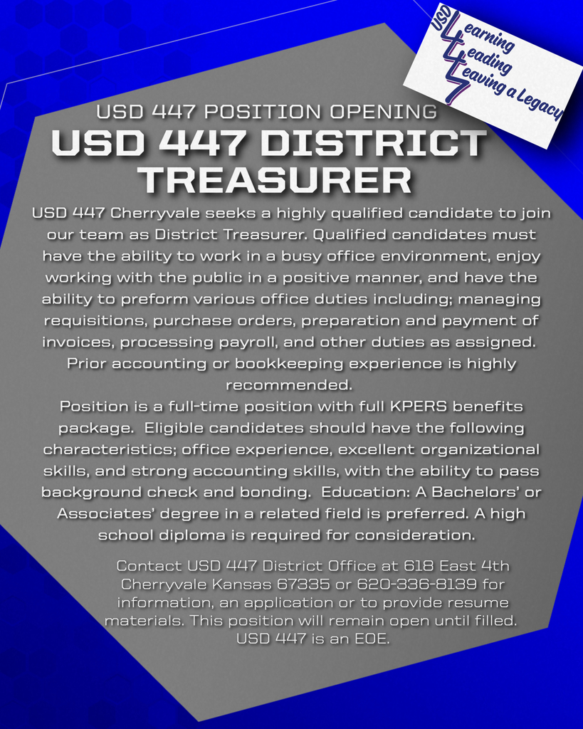 Treasurer Position Opening - 2025