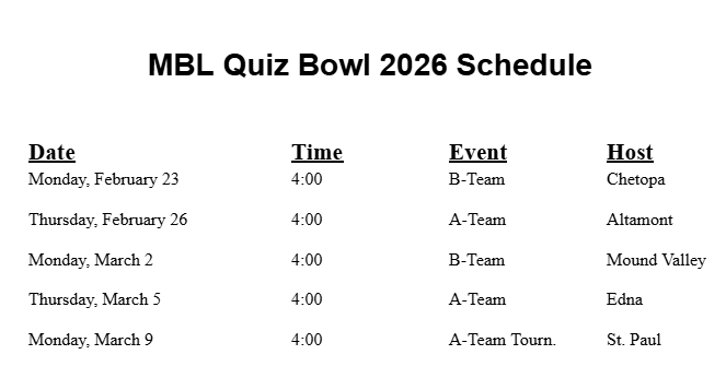 Quiz Bowl Schedule