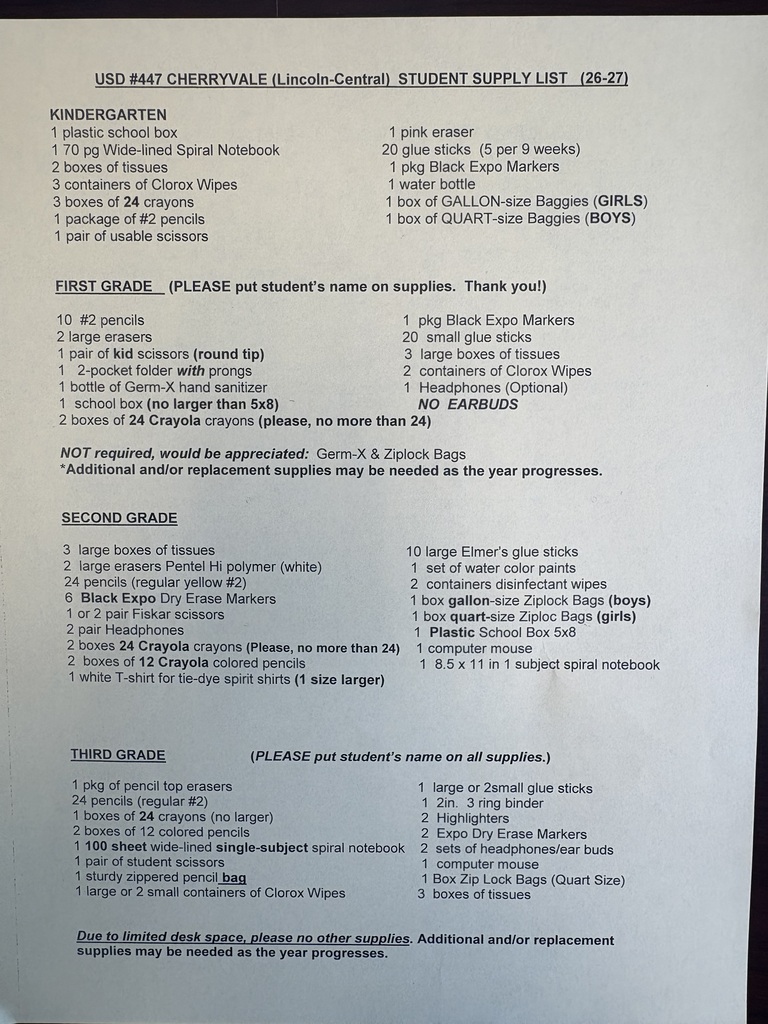 supply list