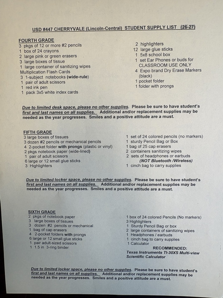 supply list