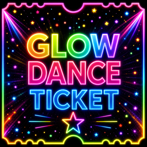 Glow Dance Ticket Graphic with Neon Stars