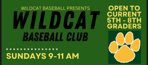 WILDCAT BASEBALL PRESENTS WILDCAT BASEBALL CLUB  OPEN TO CURRENT 5TH - 8TH GRADERS  SUNDAYS 9-11 AM  GREAT BRIDGE HIGH SCHOOL BASEBALL FIELD DEC. 7, 14, 21, 28 JAN. 4, 18, 25 FEB. 1, 8, 15  The Great Bridge Baseball Coaching Staff is looking to help develop the skills of young baseball players in our area. Training will include a throwing program, defensive drills, focused offensive approach and game situations.  Players will need water, baseball pants, glove, bat, cleats and athletic shoes, along with any protective gear specific to primary and secondary positions.  To register, fill out form at https://forms.gle/j1tX7huPtGHNJzox49 or scan here [QR Code]  REGISTER BY 12/1  COST: $300 payment can be made by: Check to: Great Bridge School 301 Hanbury Road W Chesapeake, VA 23322  *includes t-shirt *limited spots available  Reach out to Coach Shaun Todd with questions Michael.todd@cpschools.com