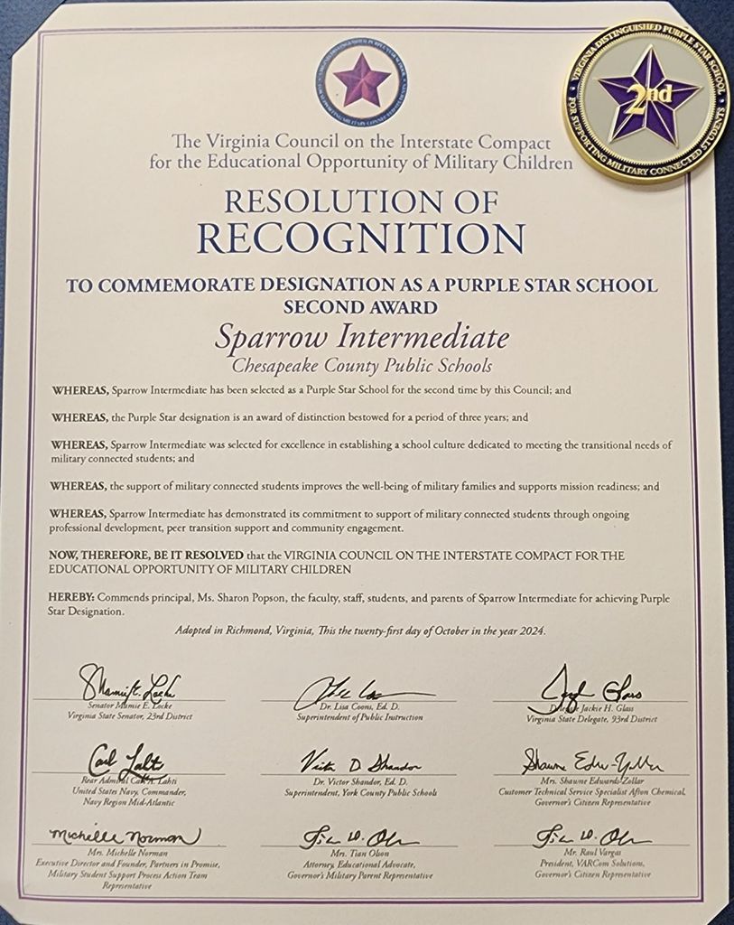 SRI Purple Star Recognition Award and 2nd Year Pin