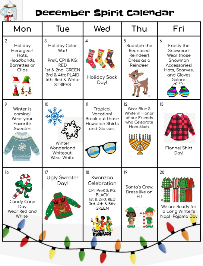 December Spirit Calendar